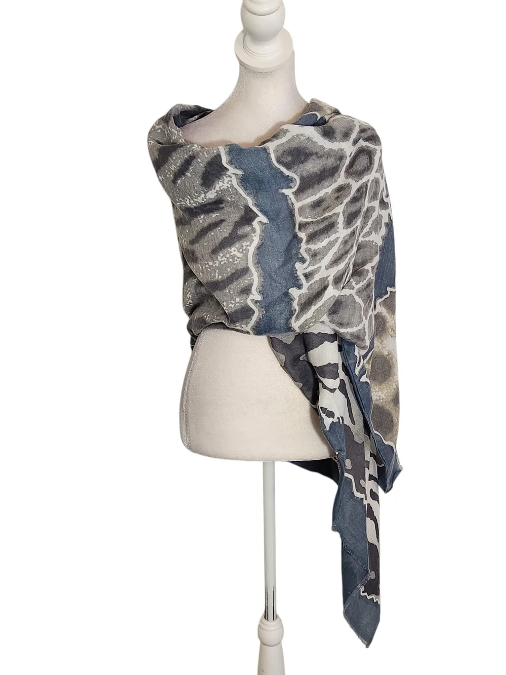 Blue and Gray Mixed Animal Print Scarf 34.5 x 70